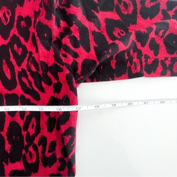 INC Leopard Sweater Top Red Black Bead Collar Trim Women's Petite M Long Sleeved - Picture 6 of 9
